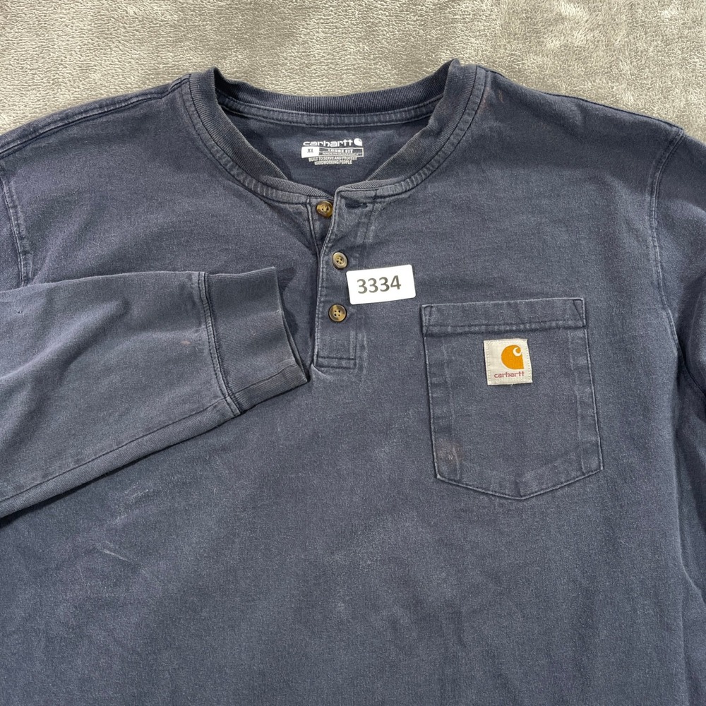 Carhartt Henley Shirt Mens XL Blue Long Sleeve Loose‎ Fit Pocket TK0128-M